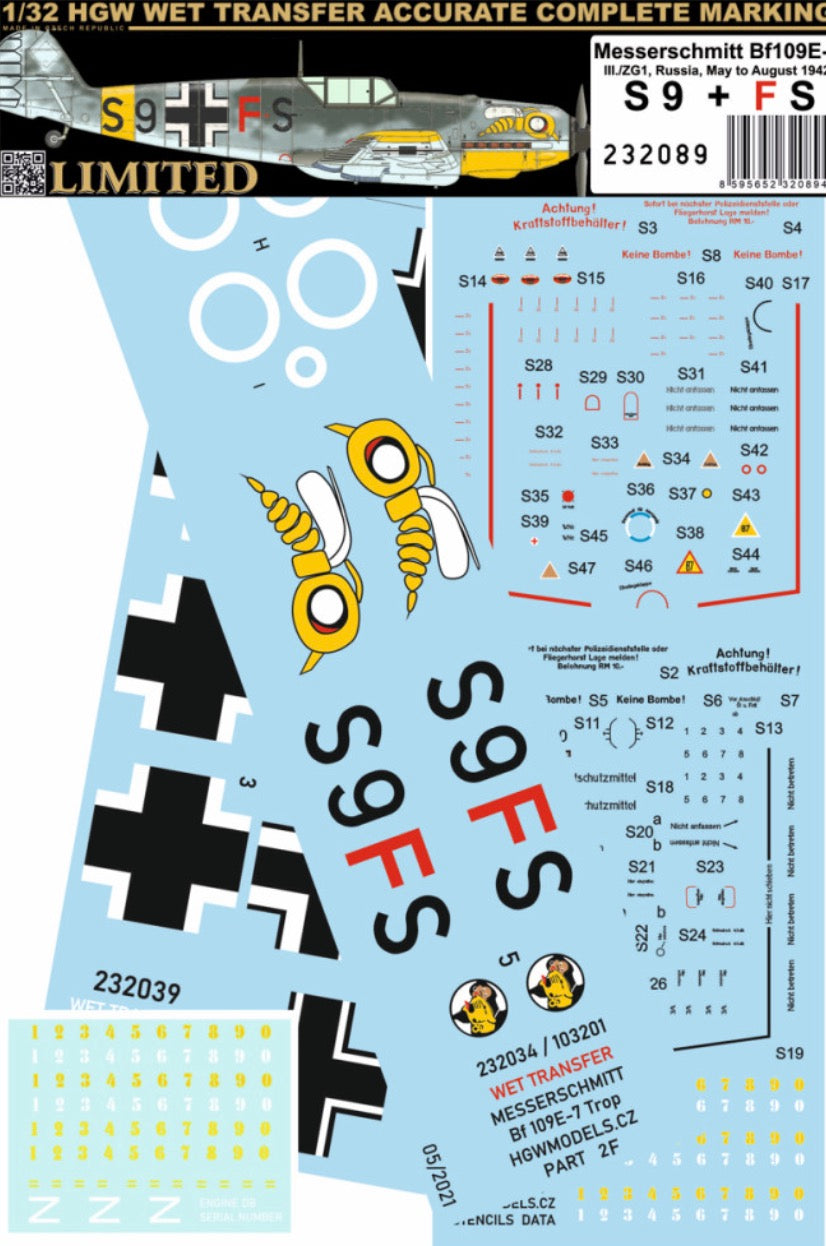 Messerschmitt Bf-109E-7 S9+FS - 1/32 Suitable for | Access Models