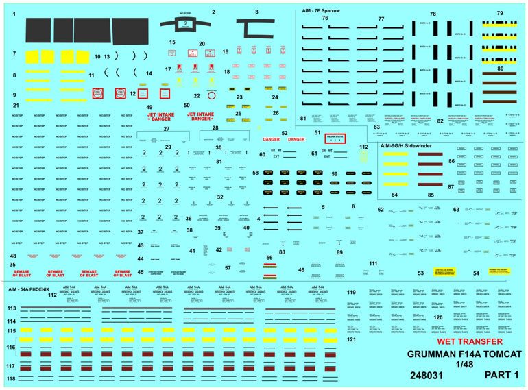 Re-printed! Grumman F-14A Tomcat Stencils + RBF	stencils + both sided RBF (Easybelts techn.) Wet Transfers (designed to be used with Avant Garde n, Fujimi, Hasegawa, Hobby Boss, Italeri, Monogram, Revell and Tamiya kits)