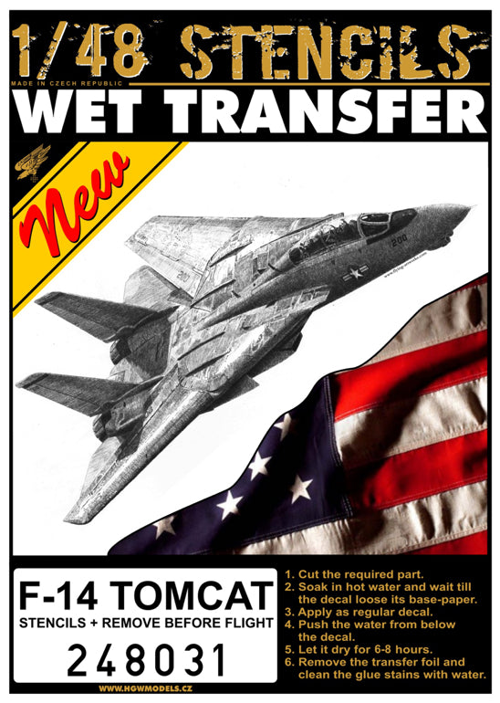 Re-printed! Grumman F-14A Tomcat Stencils + RBF	stencils + both sided RBF (Easybelts techn.) Wet Transfers (designed to be used with Avant Garde n, Fujimi, Hasegawa, Hobby Boss, Italeri, Monogram, Revell and Tamiya kits)