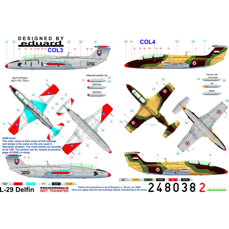 Aero L-29 Delfin markings and stencils (sets HGW248038 and HGW248039)