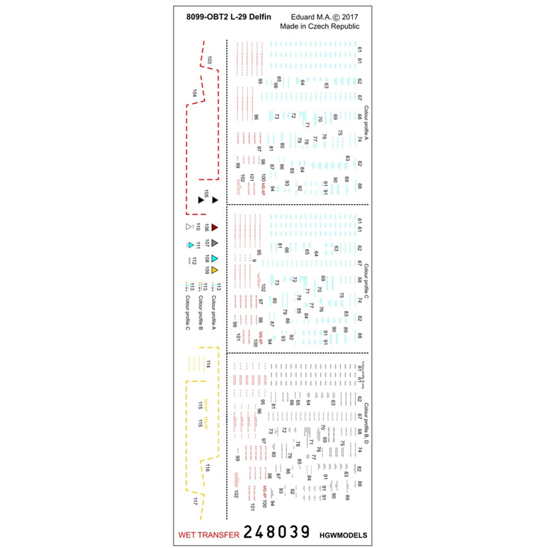Aero L-29 Delfin markings and stencils (sets HGW248038 and HGW248039)