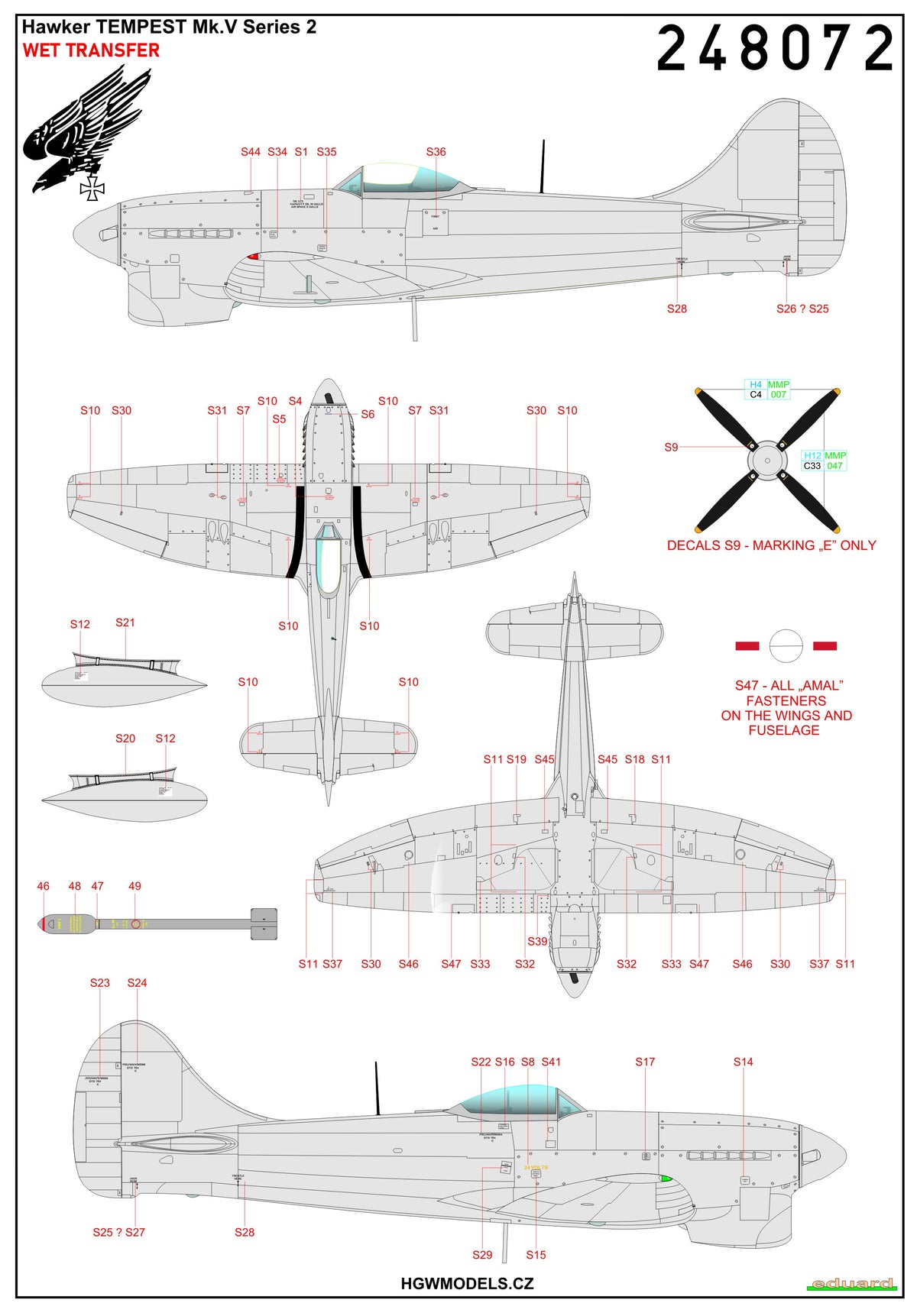 Hawker Tempest Mk.V Series 2 - Stencils (designed to be used with Eduard kits)