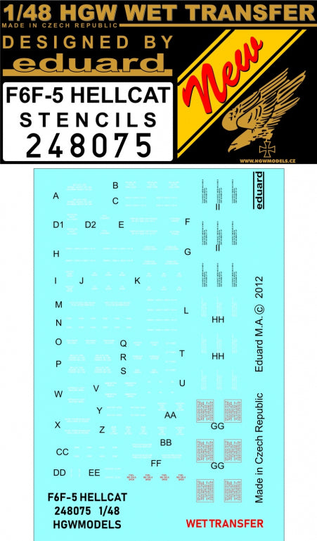 Grumman F6F-5 Hellcat - Stencils (designed to be used with Eduard kits) Wet Transfers