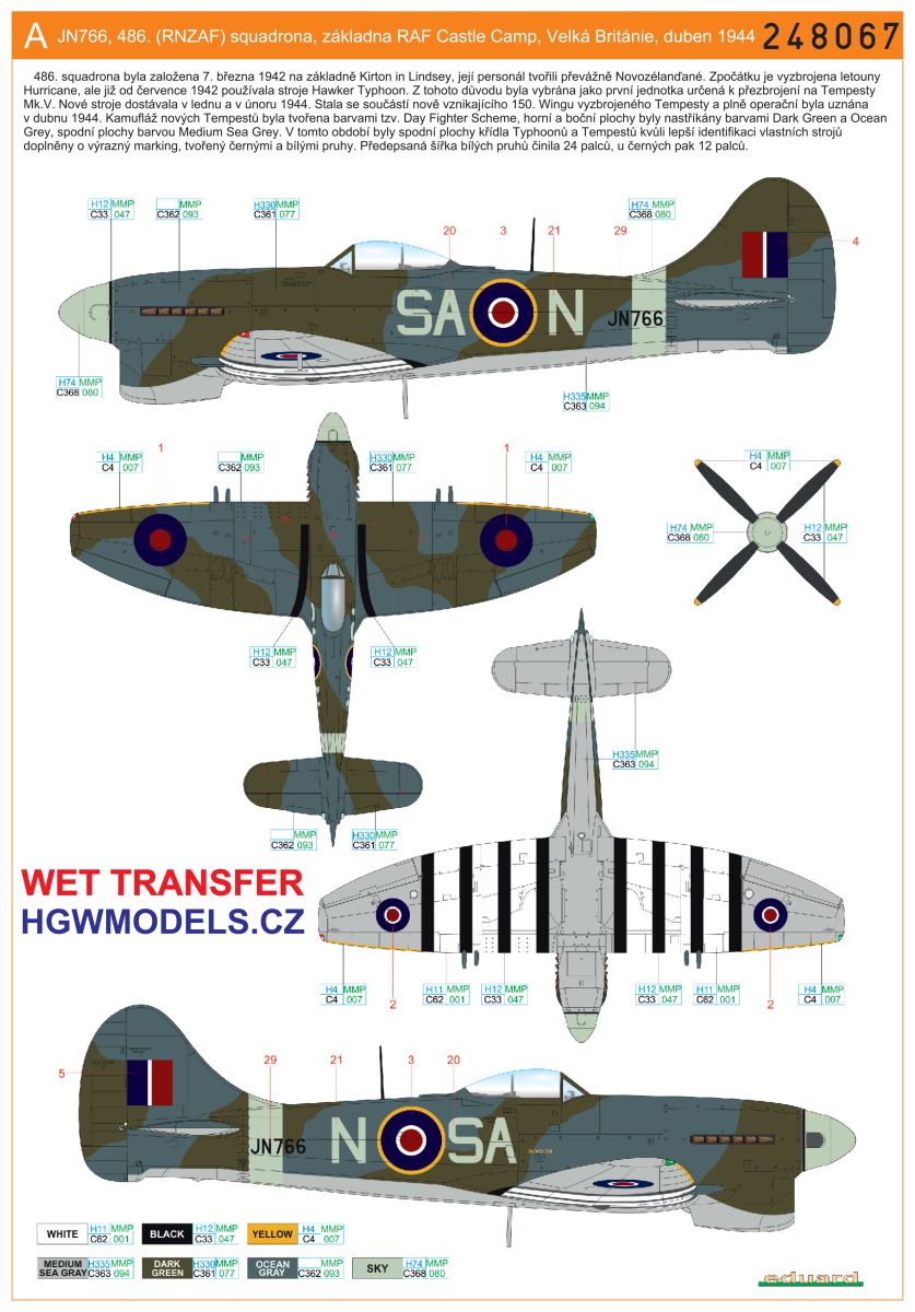 Hawker Tempest Mk.V Series 1 (designed to be used with Eduard kits) Wet Transfers