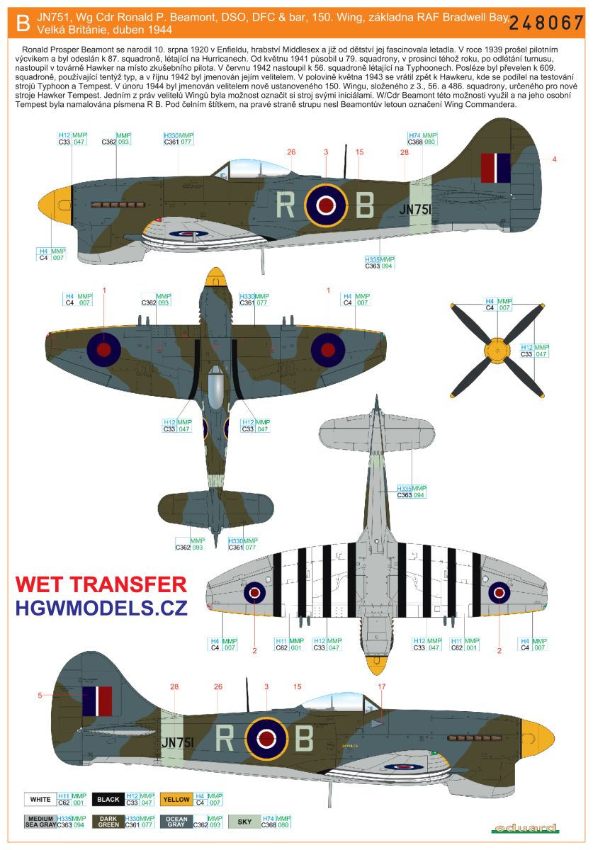 Hawker Tempest Mk.V Series 1 (designed to be used with Eduard kits) Wet Transfers