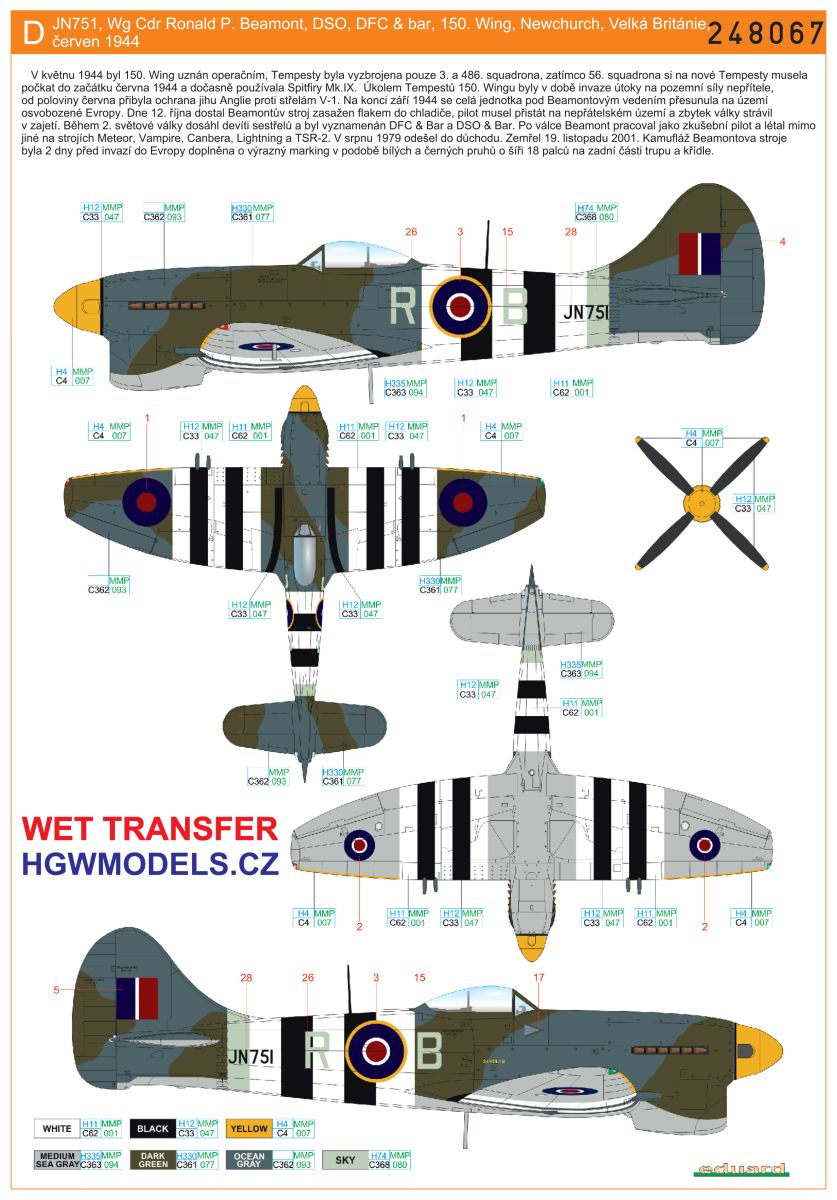 Hawker Tempest Mk.V Series 1 (designed to be used with Eduard kits) Wet Transfers