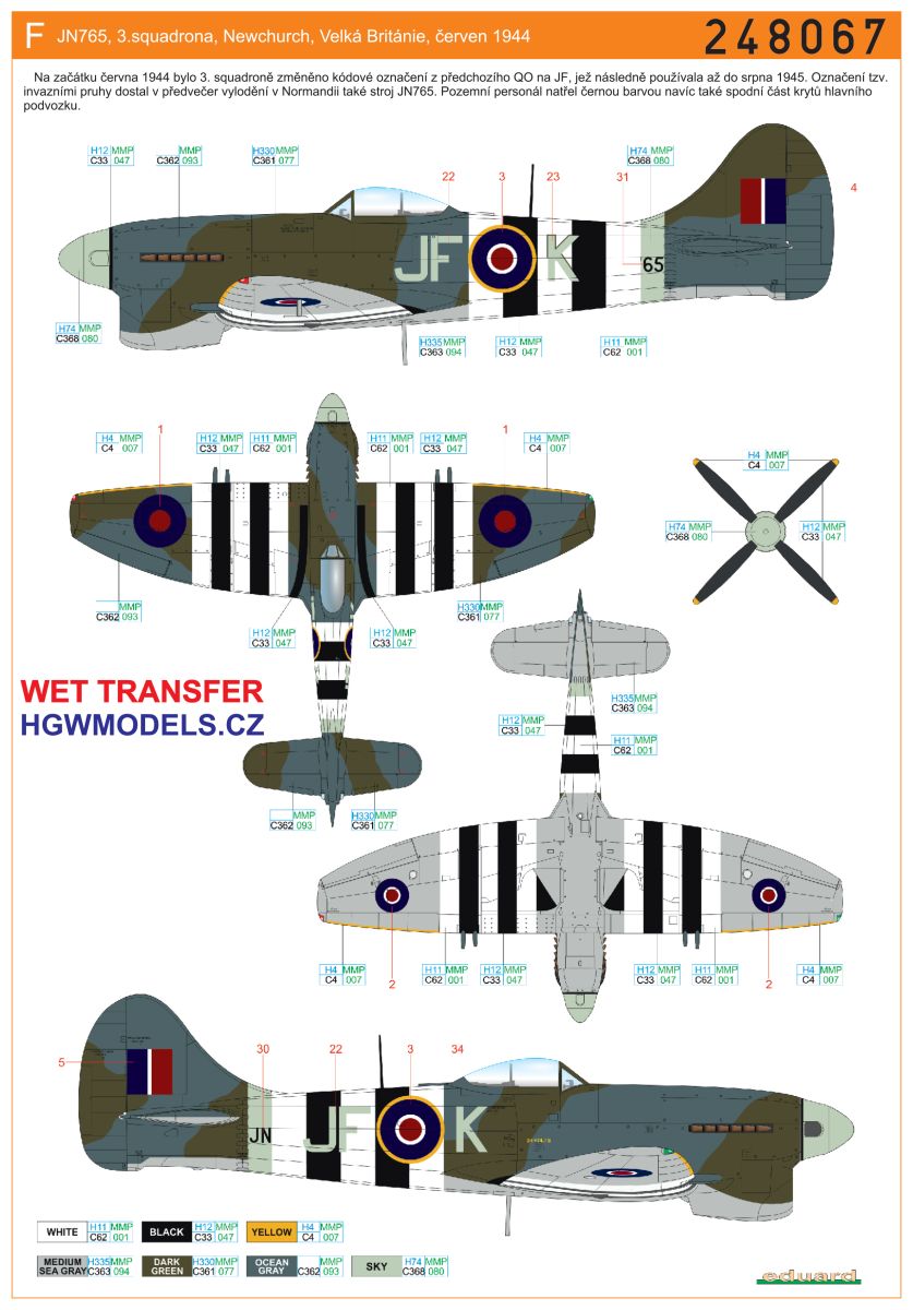 Hawker Tempest Mk.V Series 1 (designed to be used with Eduard kits) Wet Transfers