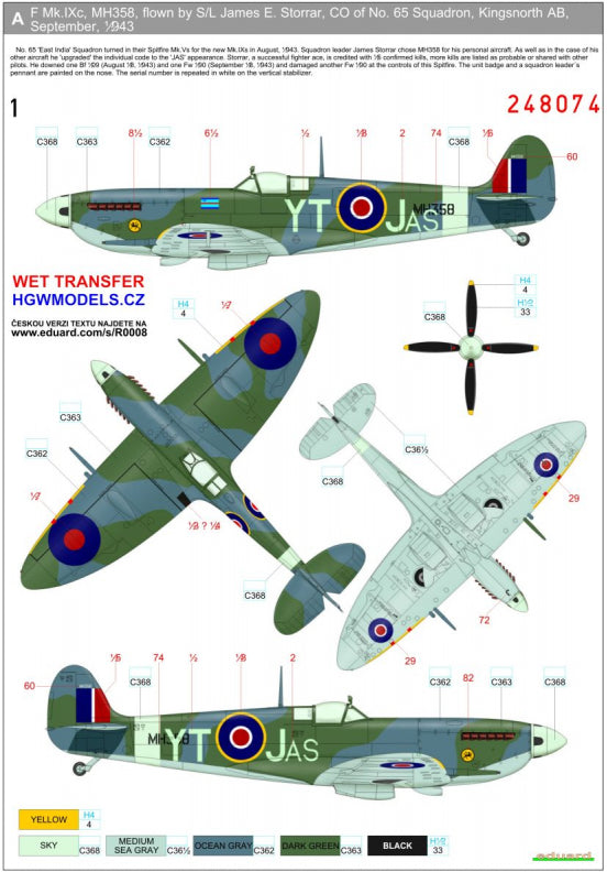 Supermarine Spitfire Mk.IXC/Mk.IXE - Markings + Stencils (designed to be used with Eduard kits)	Wet Transfers Package contents:-14x Markings -3x Stencils