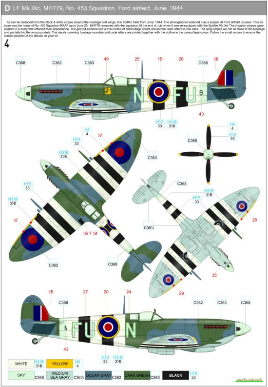 Supermarine Spitfire Mk.IXC/Mk.IXE - Markings + Stencils (designed to be used with Eduard kits)	Wet Transfers Package contents:-14x Markings -3x Stencils