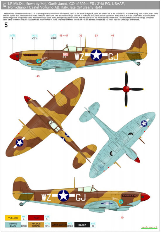Supermarine Spitfire Mk.IXC/Mk.IXE - Markings + Stencils (designed to be used with Eduard kits)	Wet Transfers Package contents:-14x Markings -3x Stencils