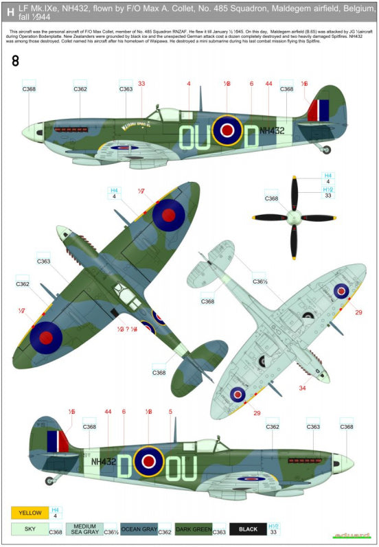 Supermarine Spitfire Mk.IXC/Mk.IXE - Markings + Stencils (designed to be used with Eduard kits)	Wet Transfers Package contents:-14x Markings -3x Stencils
