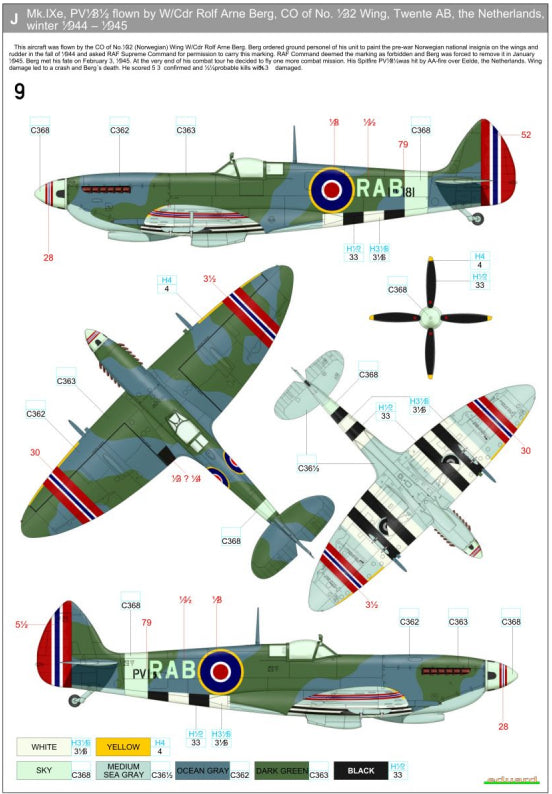 Supermarine Spitfire Mk.IXC/Mk.IXE - Markings + Stencils (designed to be used with Eduard kits)	Wet Transfers Package contents:-14x Markings -3x Stencils