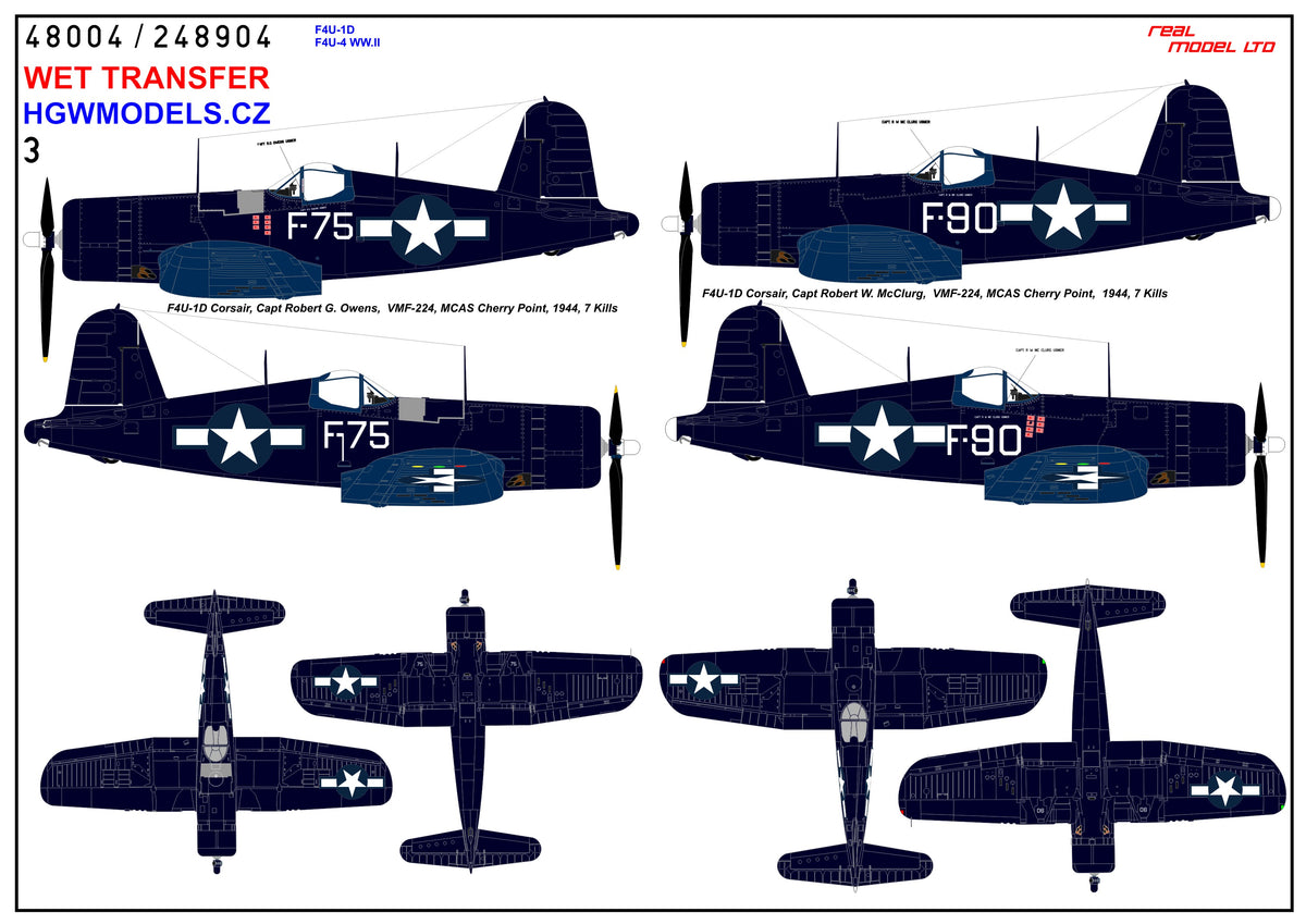 Vought F4U-1D / F4U-4 Corsair WWII - Markings