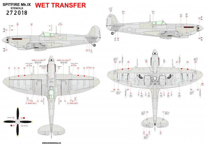 Supermarine Spitfire Mk.IXC/Mk.IXE - Markings + Stencils Eduard Wet Transfers