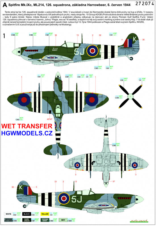 Supermarine Spitfire Mk.IXC/Mk.IXE - Markings + Stencils Eduard Wet Transfers