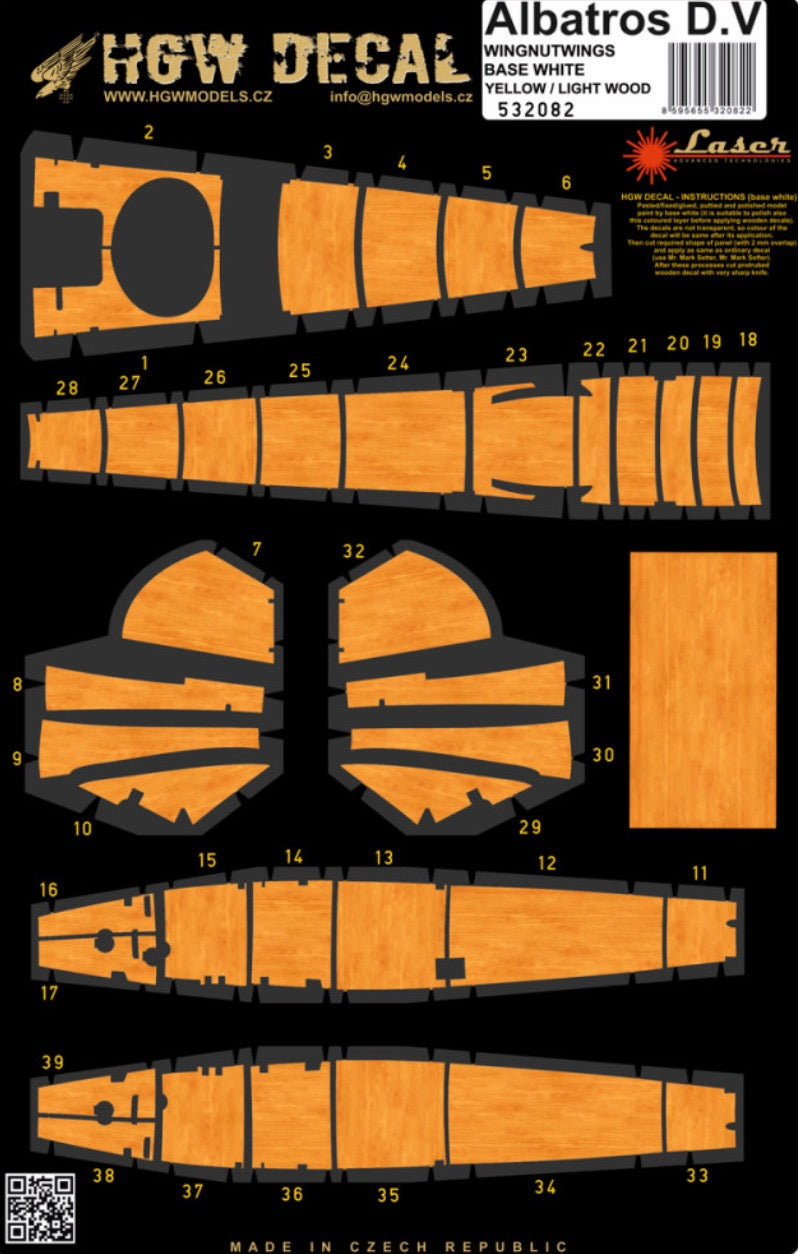 Albatros D.V / D.Va - Yellow panels base white | pre-cut (laser) | Wingnut Wings