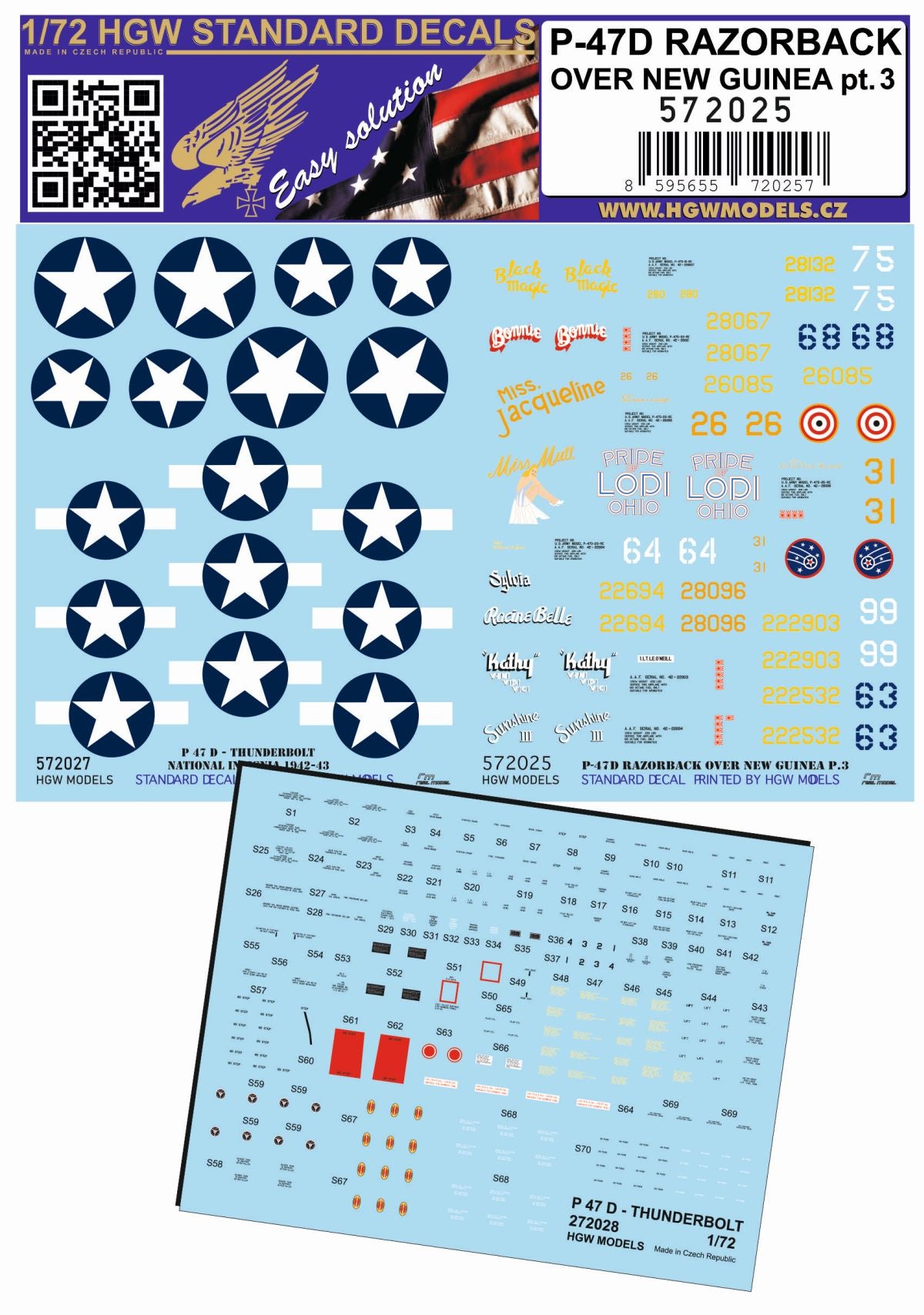 Republic P-47D Thunderbolt RAZORBACK OVER NEW GUINEA pt. 3 STANDARD DECALS