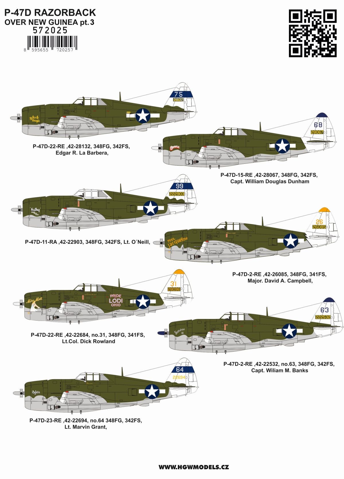 Republic P-47D Thunderbolt RAZORBACK OVER NEW GUINEA pt. 3 STANDARD DECALS