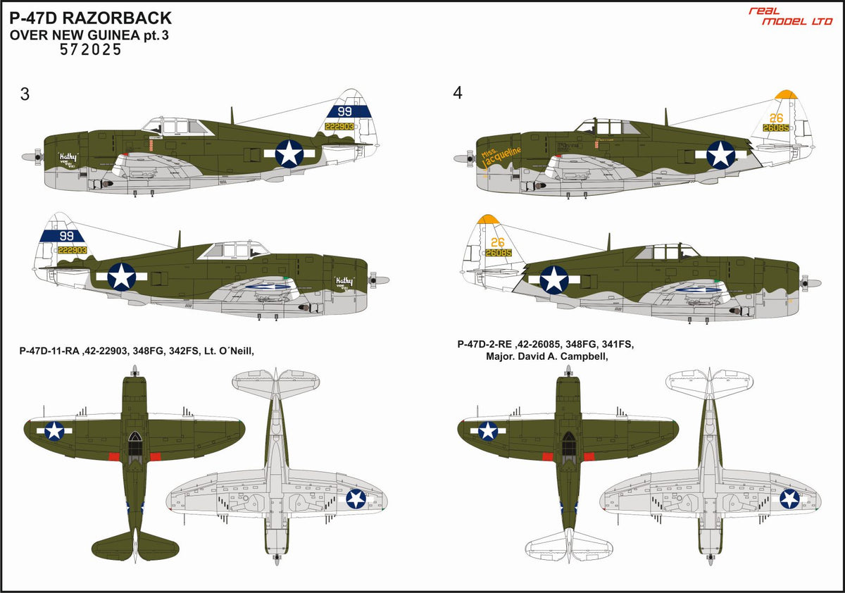 Republic P-47D Thunderbolt RAZORBACK OVER NEW GUINEA pt. 3 STANDARD DECALS