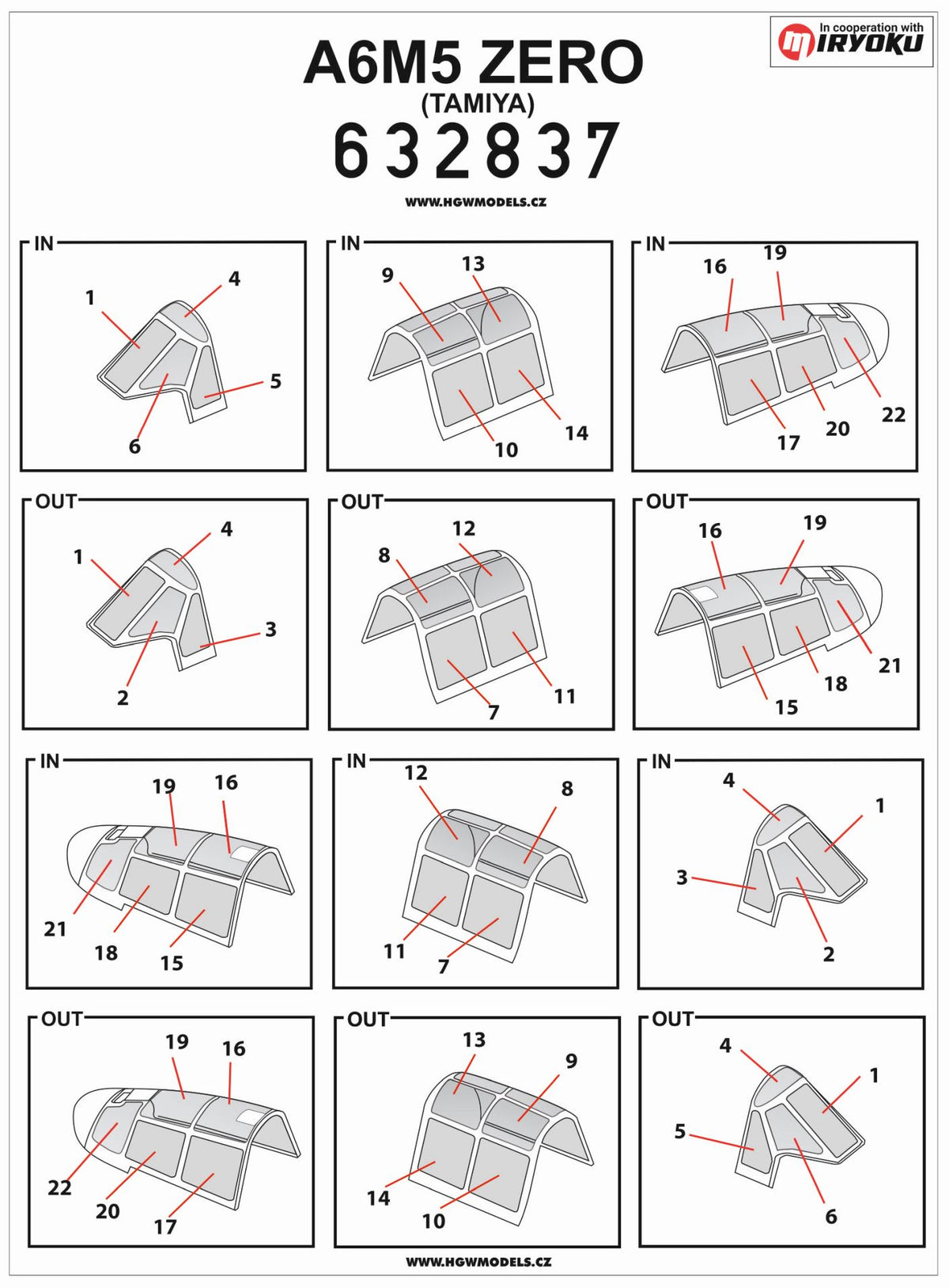Mitsubishi A6M5 Zero canopy mask (inside & outside) (designed to be used with Tamiya kits)