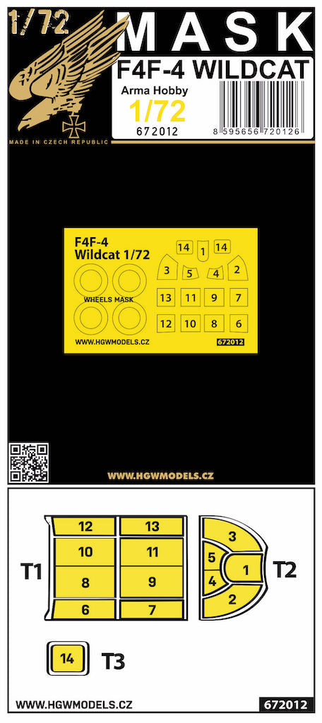 Grumman F4F-4 Wildcat wheels and canopy frame paint mask (outside only) (designed to be used with Arma Hobby kits)