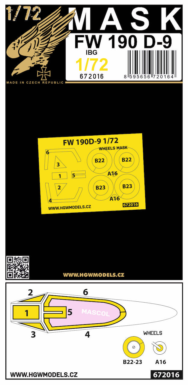 Focke-Wulf Fw-190D wheels and canopy frame paint mask (outside only) (designed to be used with IBG Models kits)