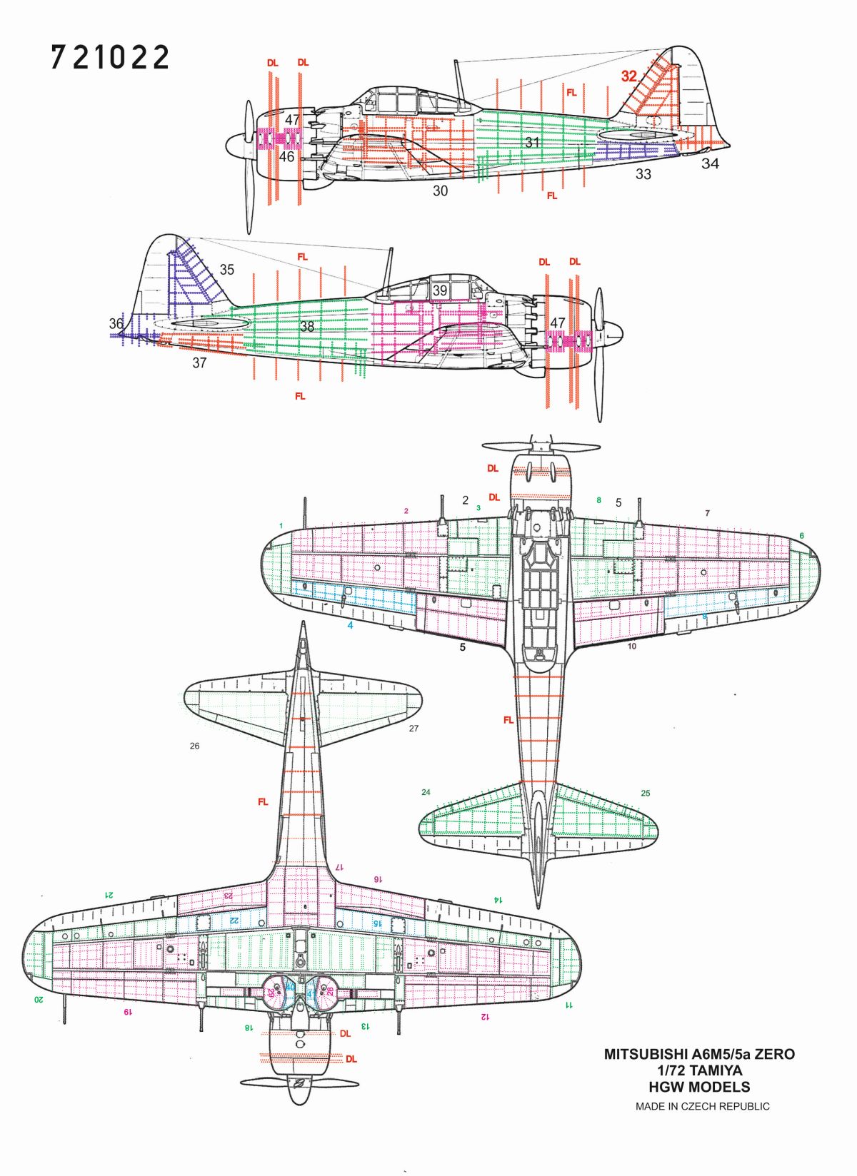Mitsubishi A6M5 Zero riveting set (designed to be used with Tamiya kits)
