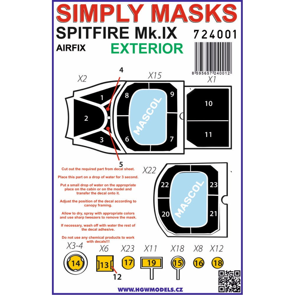 Supermarine SPITFIRE MK.IX - SIMPLY MASKS Canopy masks. Designed for Airfix.Easy solution.