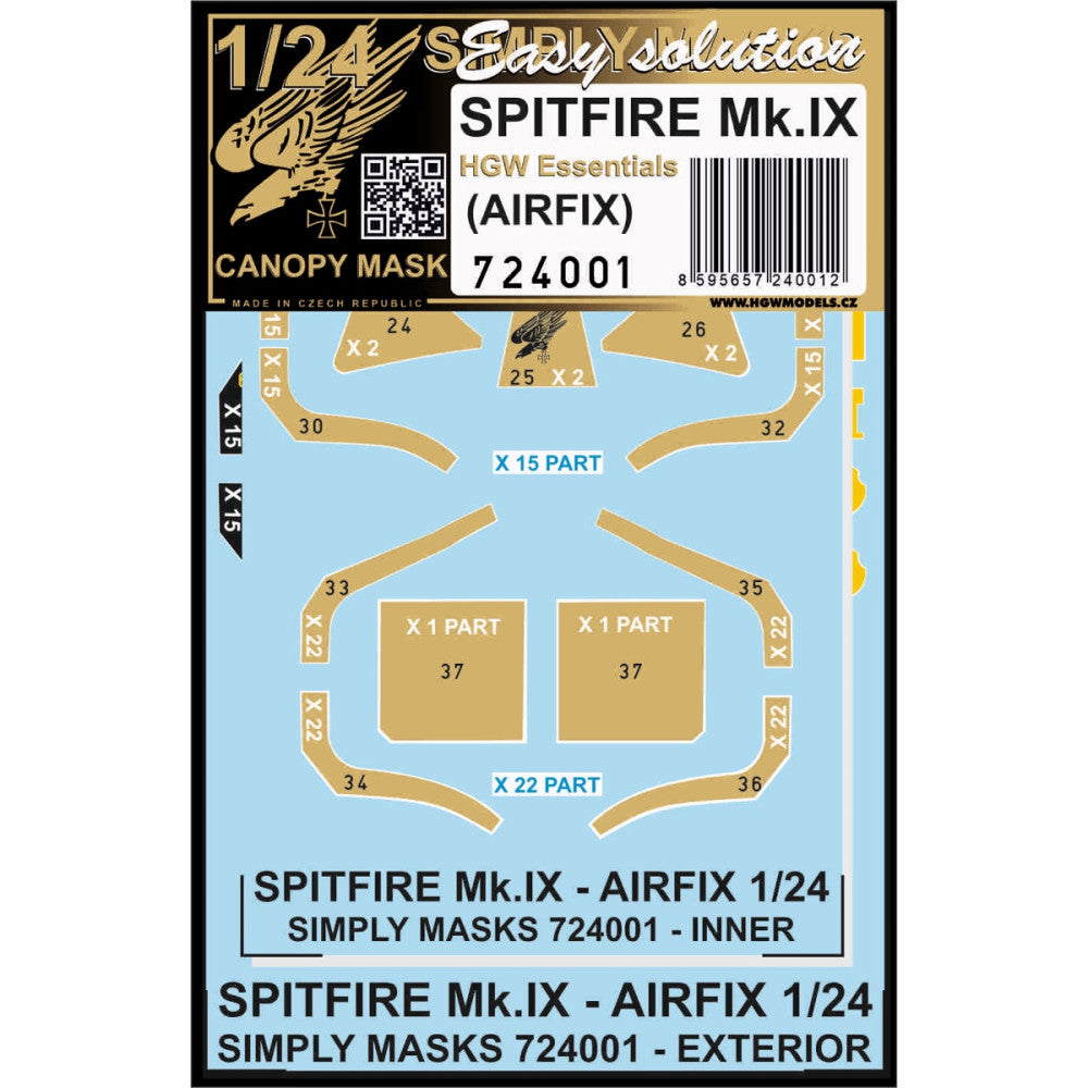 Supermarine SPITFIRE MK.IX - SIMPLY MASKS Canopy masks. Designed for Airfix.Easy solution.