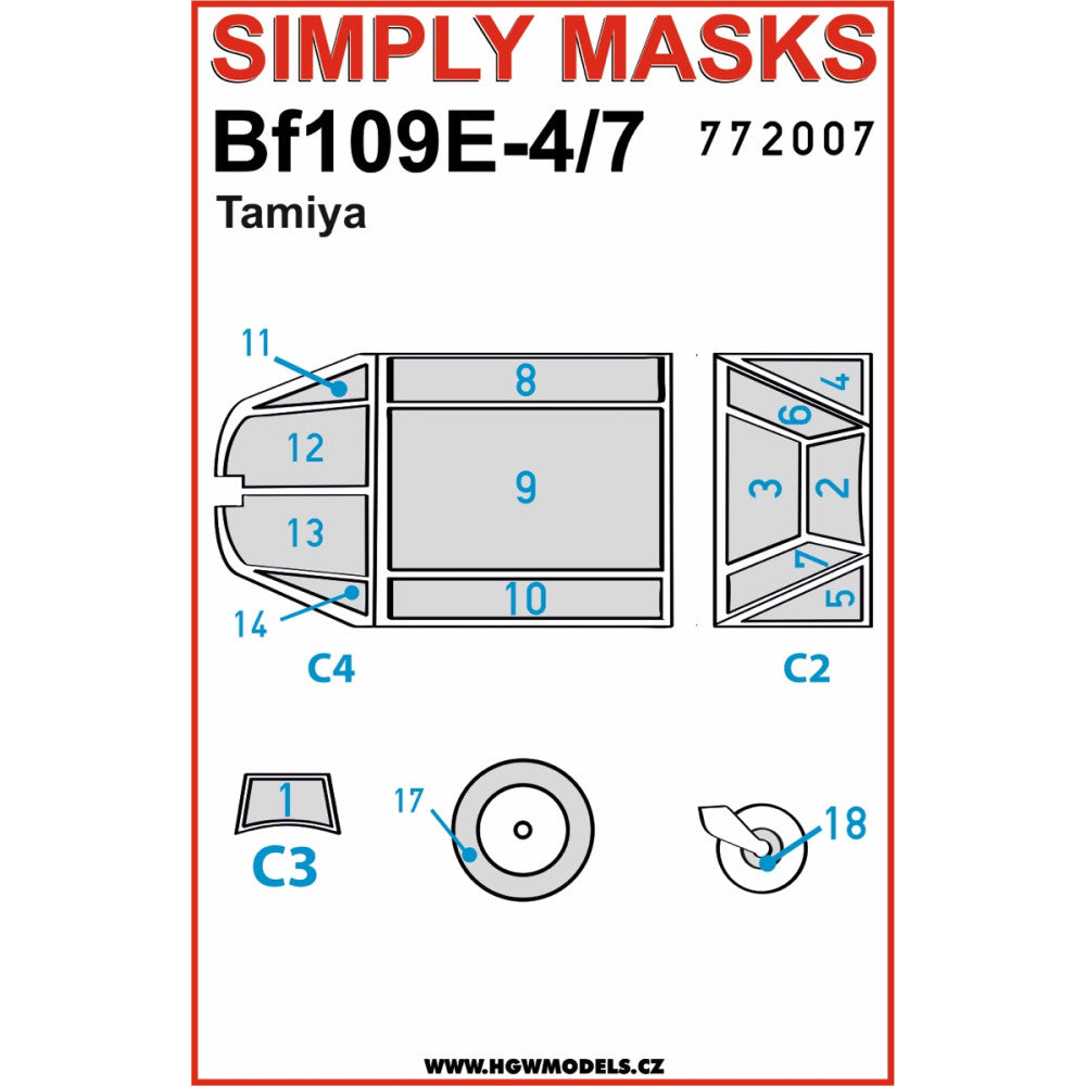 Messerschmitt Bf-109E-4/7 - SIMPLY MASKS Canopy + wheels masks. (designed to be used with Tamiya kits) Easy solution.