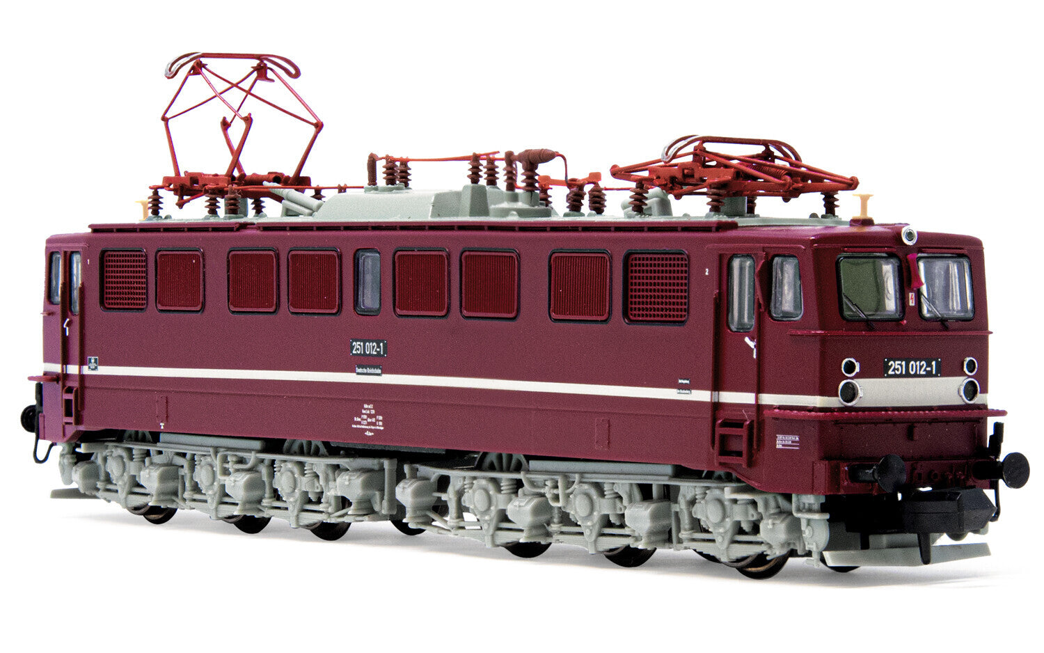 DR electric locomotive class 251 red livery with small decor line period IV