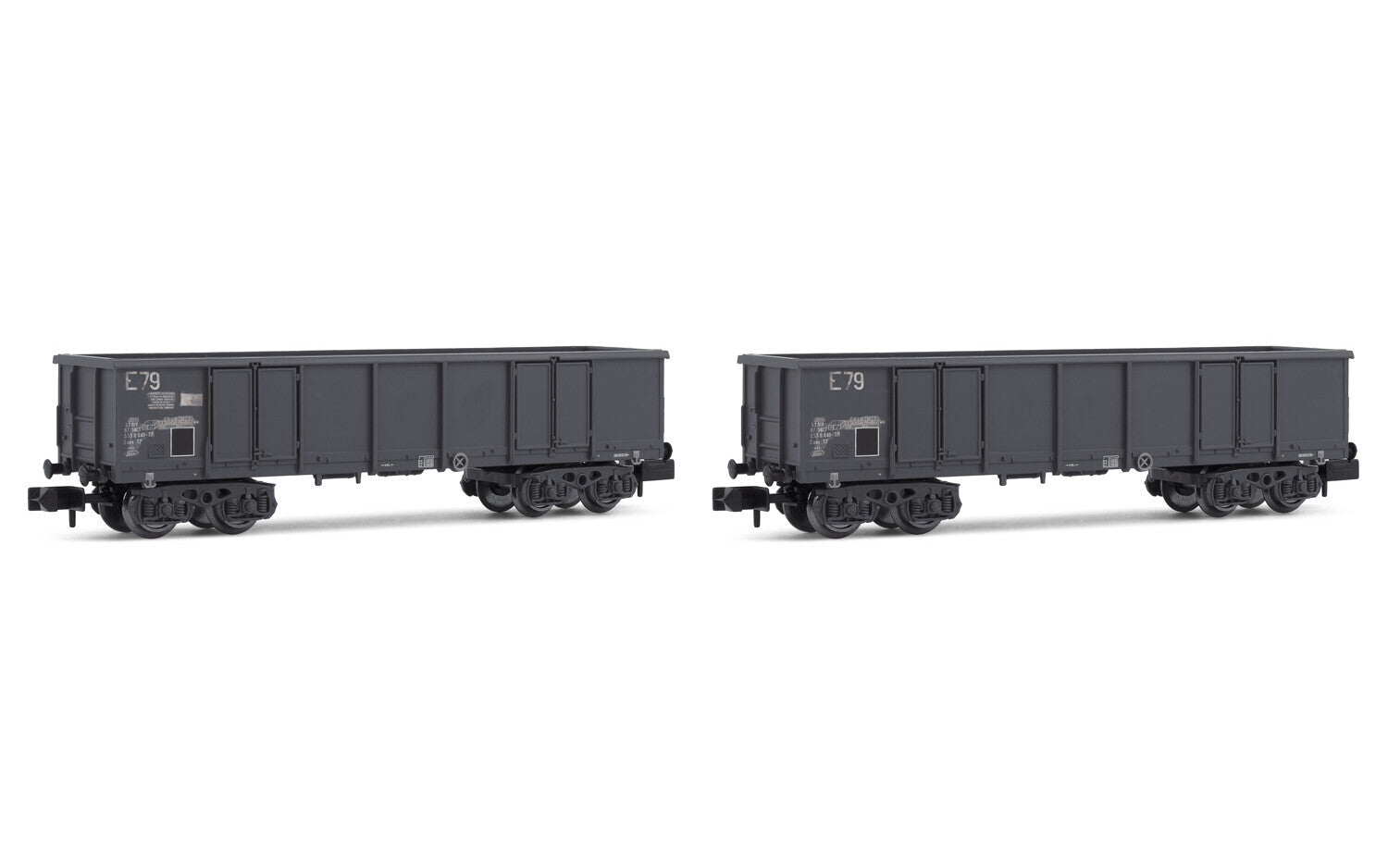 SNCF 2-unit set 4-axle open wagons Eaos grey livery loaded with scrap period IV