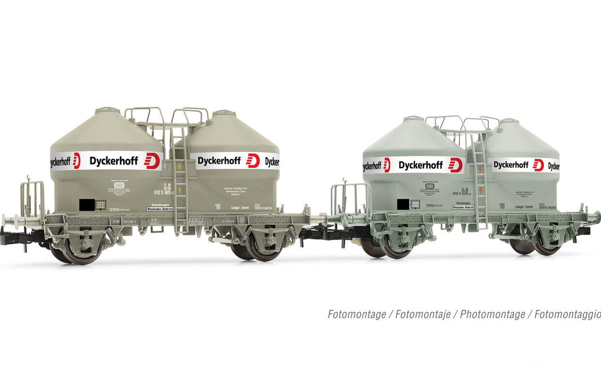 DB 2-unit pack of 2-axle silo wagon Ucs grey livery Dycke