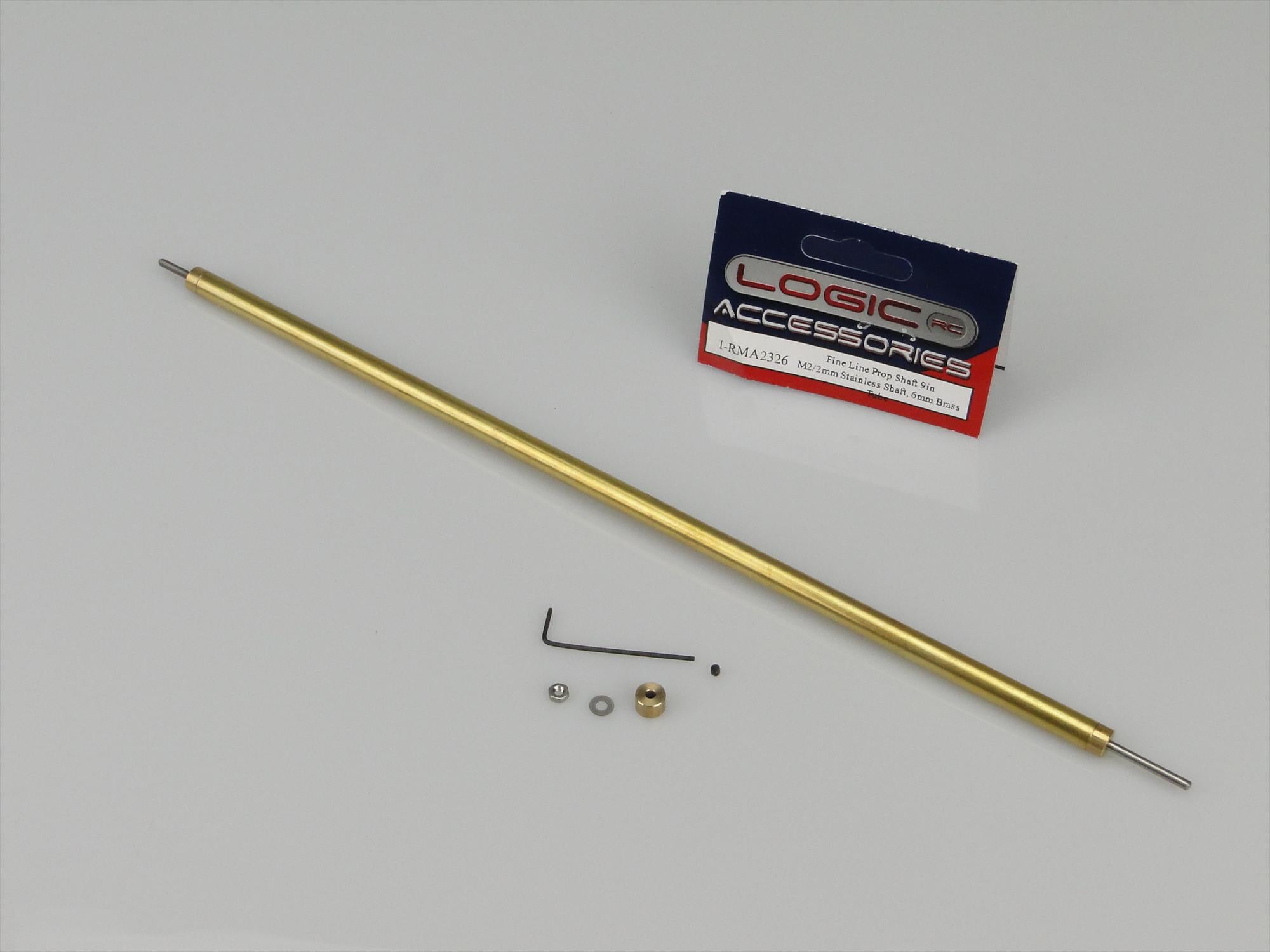 Fine Line Prop Shaft 9in M2/2mm Stainless 6mm dia Brass Tube