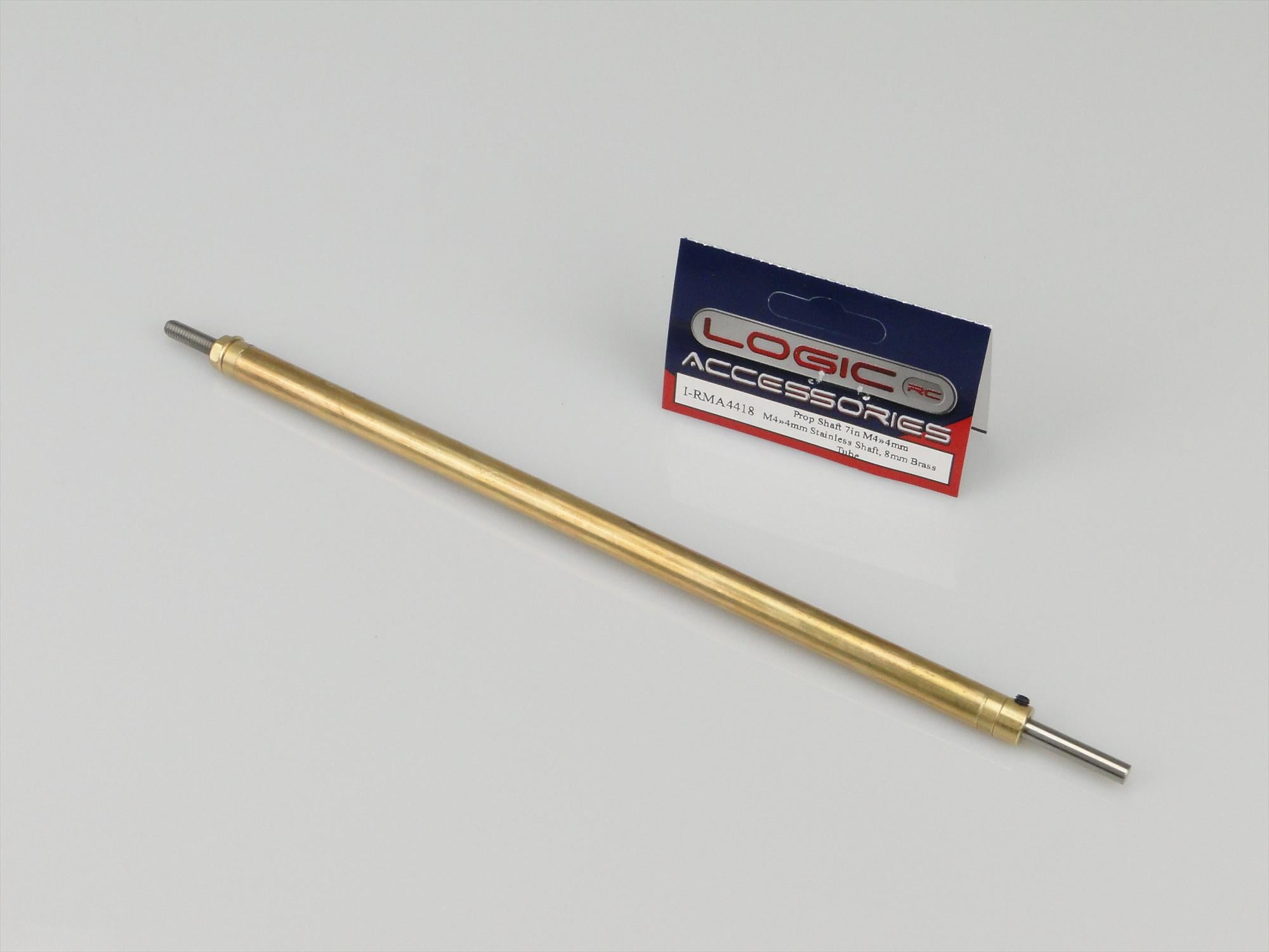 Prop Shaft 7in M4/4mm Stainless Shaft, 8mm dia Brass Tube