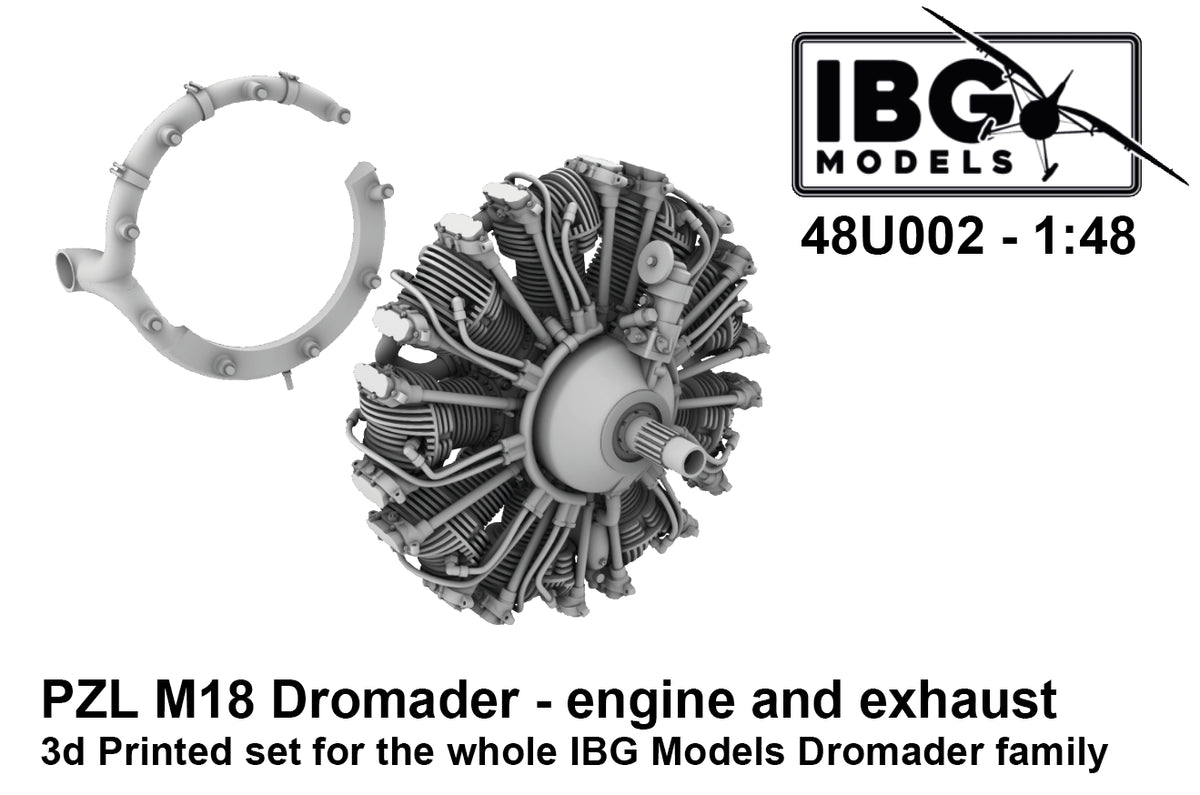 PZL M18 Dromader - Engine and Exhaust - 3d Printed Set (designed to be used with IBG Models kits)