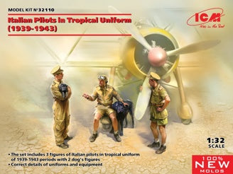 ICM Italian Pilots In Tropical Uniform (1939-1943) 3 Figures & 2 Dogs