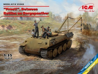 ICM "Prost!", Between Battles on Bergepanther (ARV Bergepanther with 4 Figures & Dog)