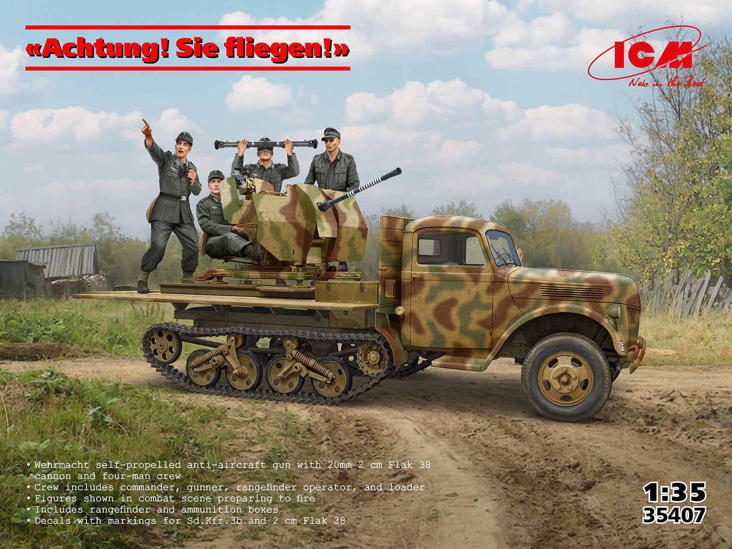 ICM "Achtung! Sie Fliegen!" Sd.Kfz.3B With 2 Cm Flak 38 And 4 Crew Figures ICM35407
