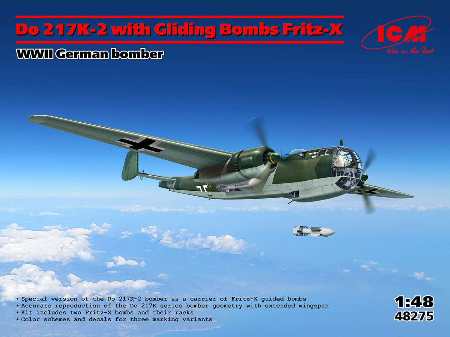ICM Do 217K-2 With Gliding Bombs Fritz-X, Wwii German Bomber ICM48275