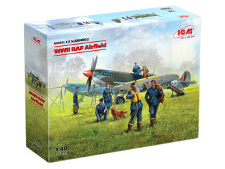 ICM WWII RAF Airfield Set, Spitfire Mk.IX & Spitfire Mk.VII, RAF Pilots & Ground Personnel (7 Figures)