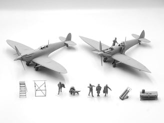 ICM WWII RAF Airfield Set, Spitfire Mk.IX & Spitfire Mk.VII, RAF Pilots & Ground Personnel (7 Figures)