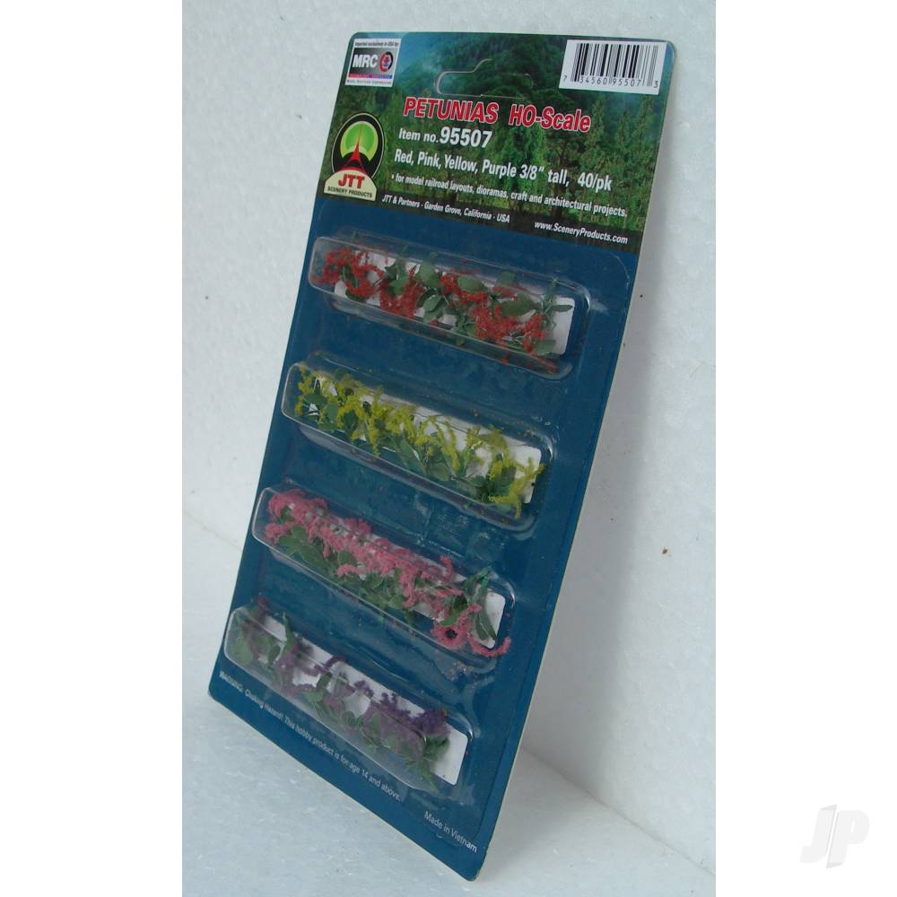 JTT Petunias Assorted, 3/8in, HO-Scale, (30 per pack) JTT95550 1