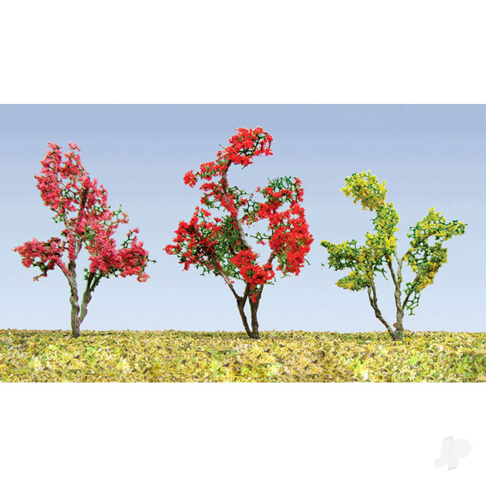 JTT Flower Trees, Red, Pink, Yellow, Purple, 3/4in-1in, HO-Scale, (18 per pack) JTT95632