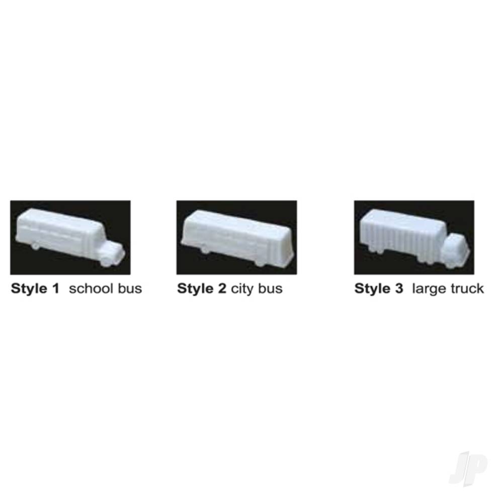 JTT Buses & Truck, 1/8in=1'-0in 1:100, White, (3 per pack) JTT97007 1