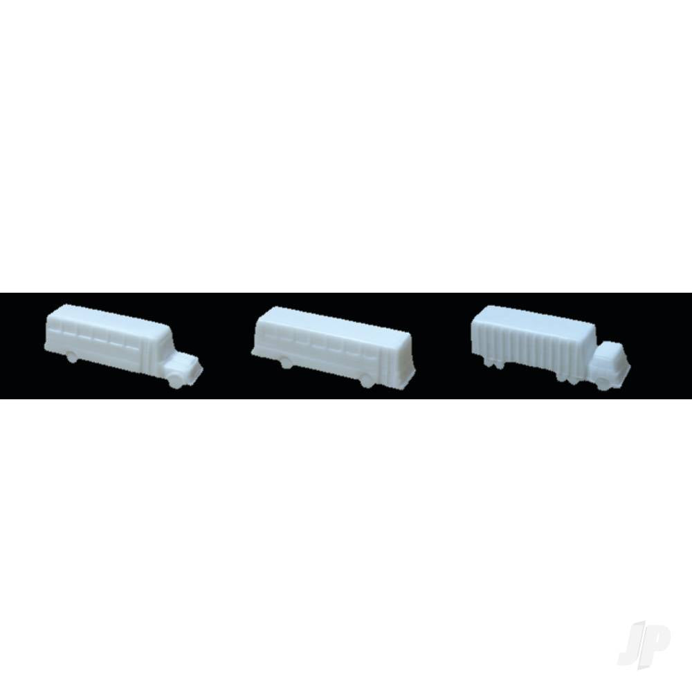 JTT Buses & Truck, 1/8in=1'-0in 1:100, White, (3 per pack) JTT97007 Main