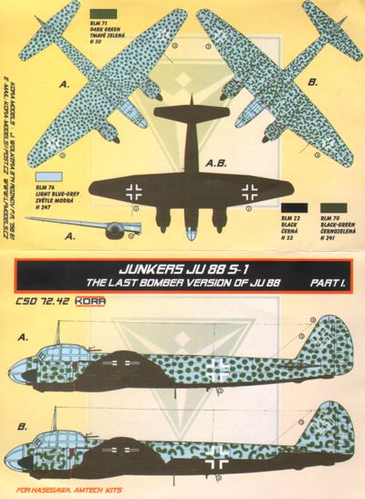 Junkers Ju-88S-1 Conversion set & decal - Part I. The last bomber version of the Ju-88 (designed to be used with Hasegawa and Amtech kits)