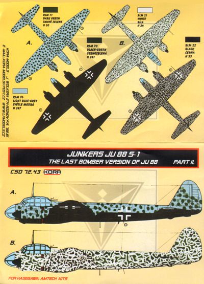Junkers Ju-88 S-1 Conversion set & decal - Part II. (designed to be used with Hasegawa and Amtech kits)