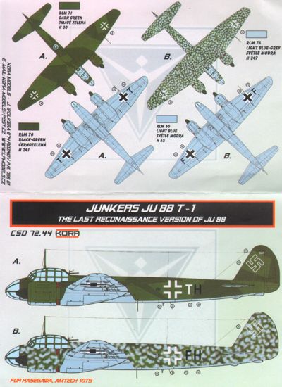 Junkers Ju-88 T-1 Conversion set & decal (designed to be used with Hasegawa and Amtech kits)
