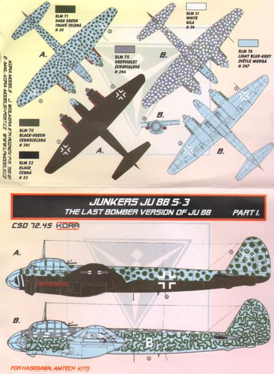 Junkers Ju-88 S-3 Conversion set & decal - Part I. (designed to be used with Hasegawa and Amtech kits)